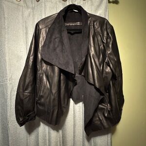 Bagatelle Women’s Black faux Leather Draped Jacket